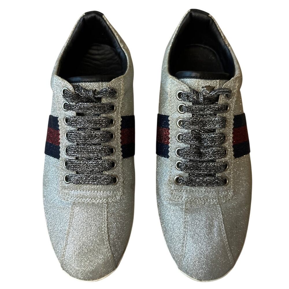 Gucci Bambi Silver Glitter Web Sneaker 39 Spiked - Picture 2 of 16